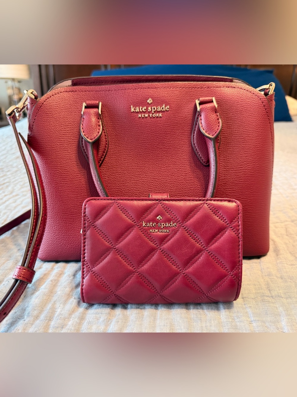 Kate Spade Cherry Red Leather Satchel with Quilted Wallet
